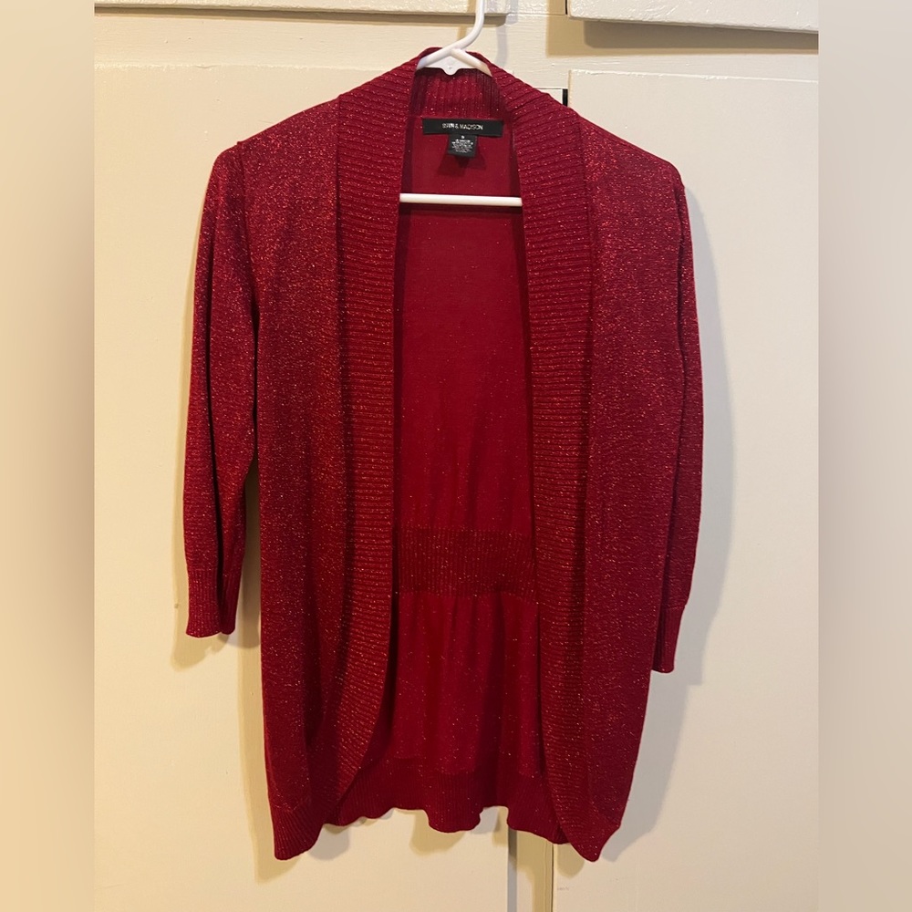 Red sparkly cardigan